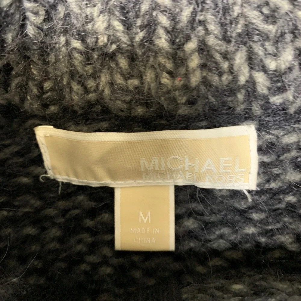 Michael Kors Cape Poncho Sweater Womens M Grey Wool Knit Toggle Button Mock Neck
